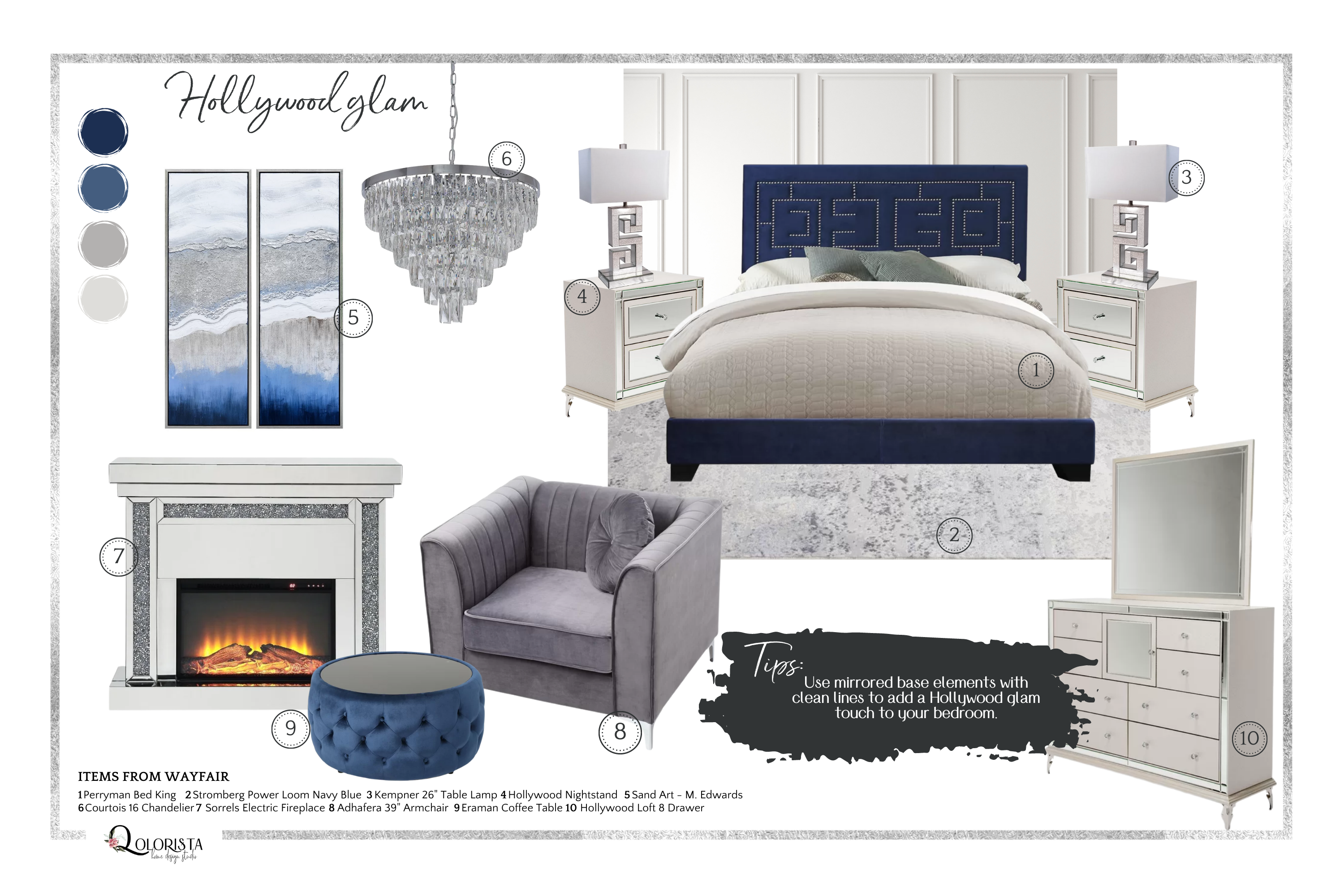 Hollywood Glam Bedroom Concept Board